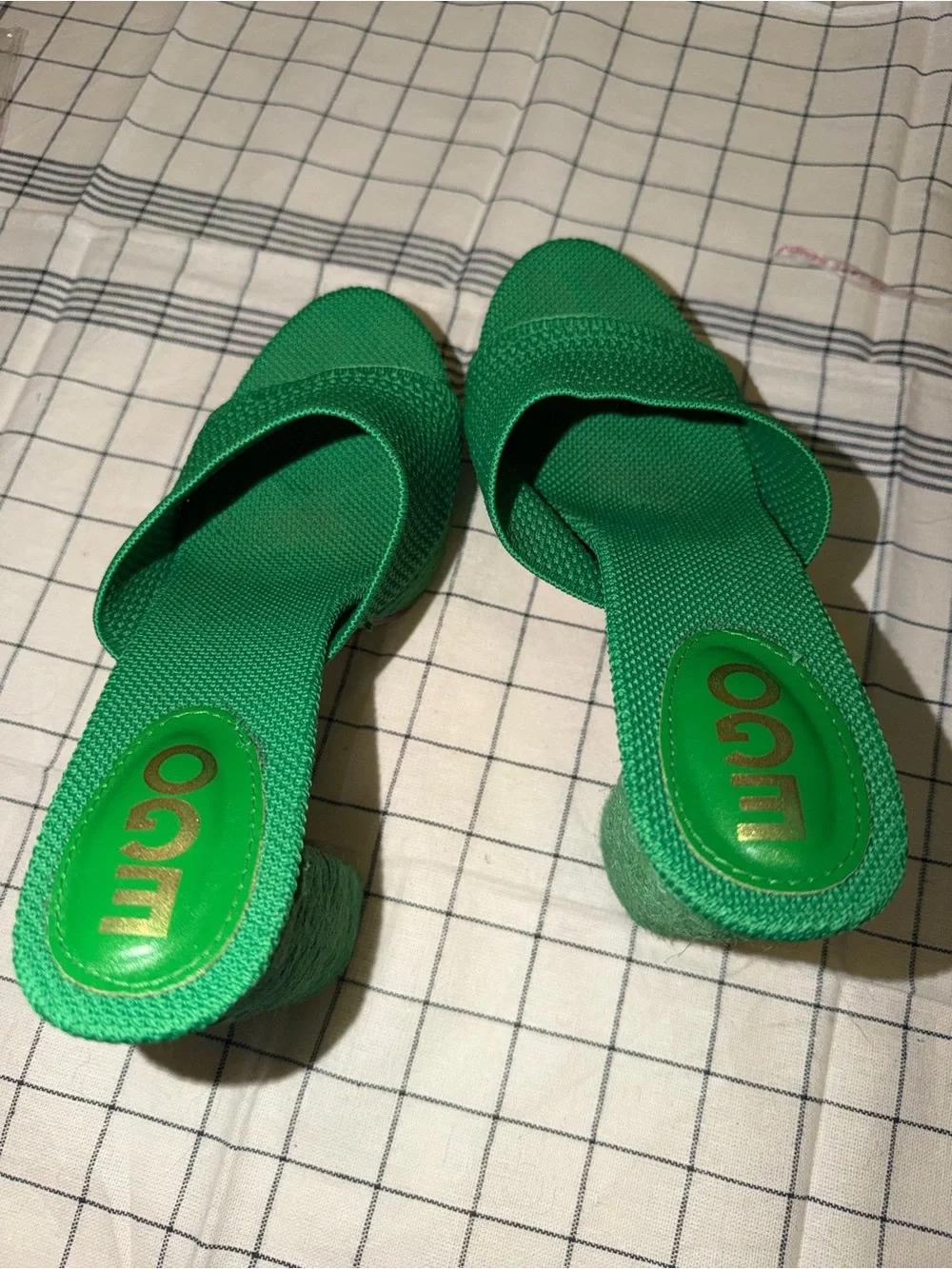 EGO Emerald Green Knit Wedge Mule Sandals